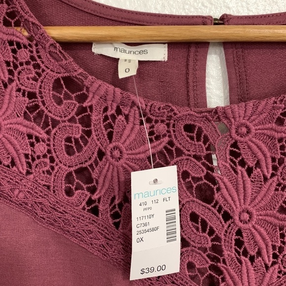 Maurices NWT Light Plum Crochet Sleeve Shift Dress Size 0 14W - Picture 4 of 7